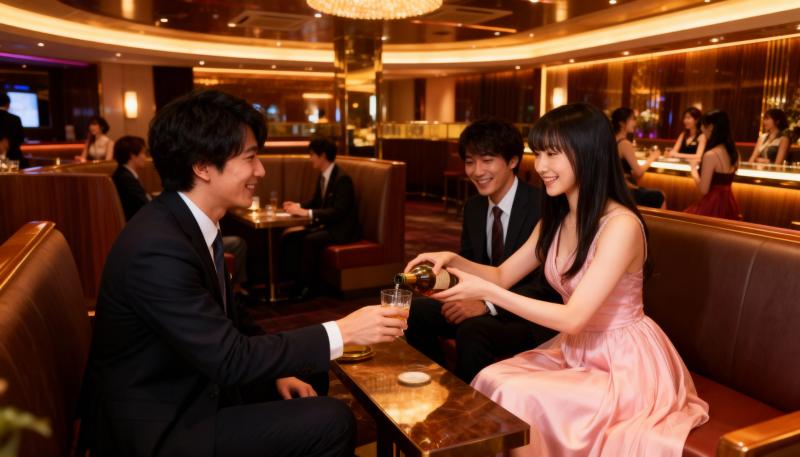 豪華なホテルのロビーで、一緒にドリンクを楽しむ 3 人の若いアジア人のカップルを描い...。