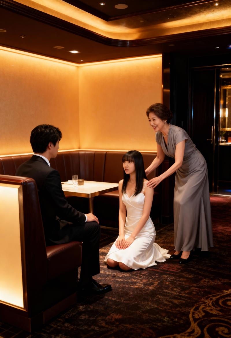 レストランでの二人のロマンチックな瞬間を横から写実的に撮影したもの。