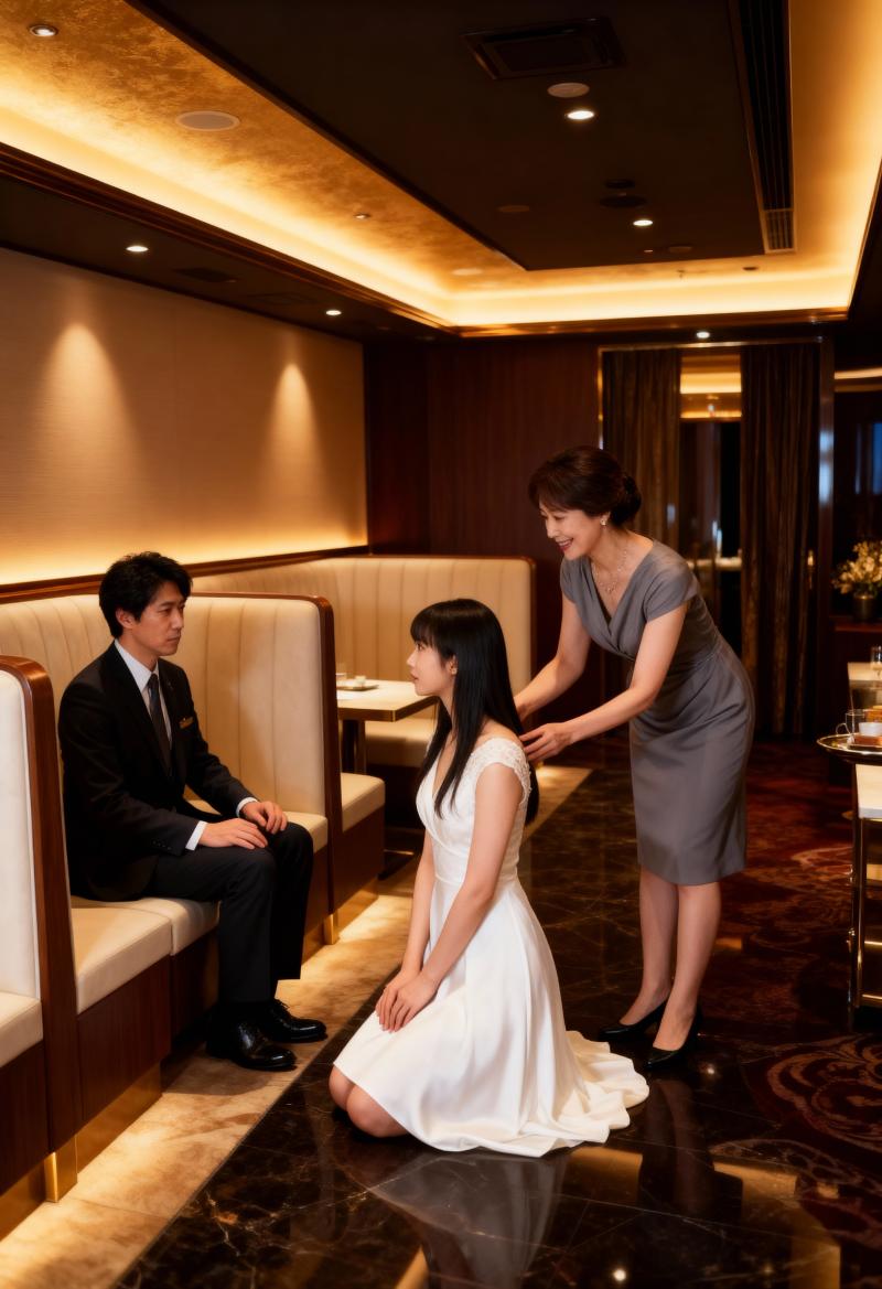 高級レストランでの二人のロマンチックな瞬間を横から写実的に撮影。