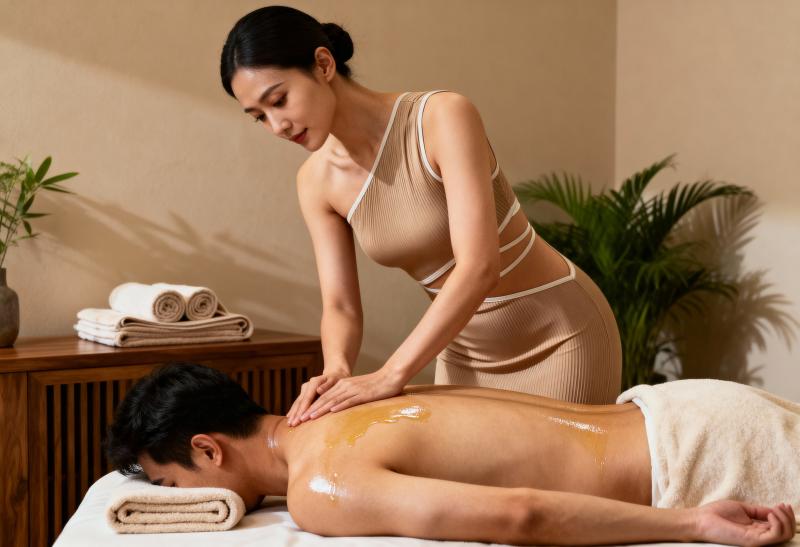 スパでマッサージを受ける女性を横から撮影した写実的な写真。