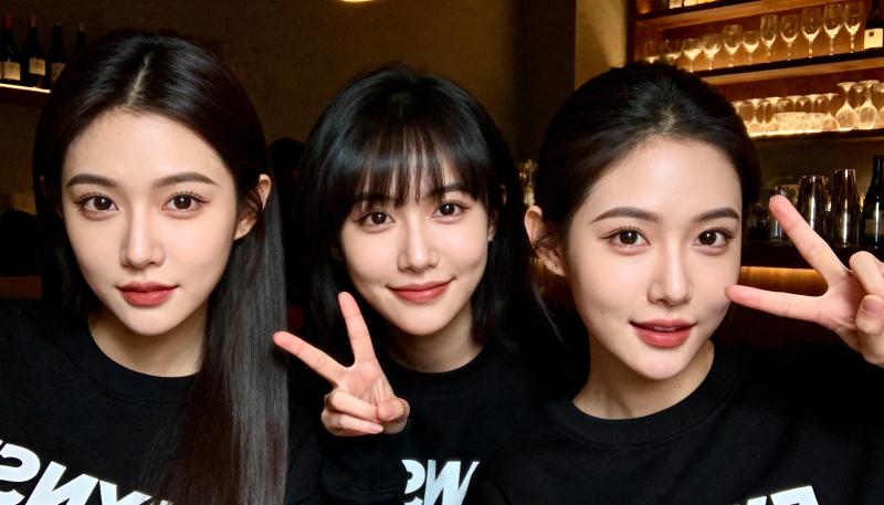 薄暗いバーの中で、「ニューヨーク」という文字がプリントされた黒いスウェットシャツを着...。