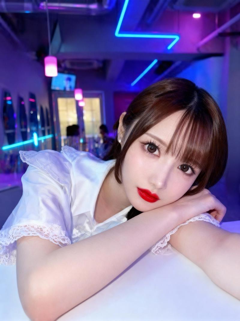 クローズアップカメラの角度から撮影された、真剣な表情の若い女性の写実的なポートレート。