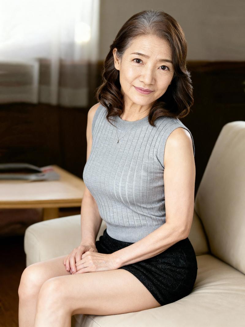 モダンなリビングルームのベージュのソファに座っている中年アジア人女性のプロフェッショ...。