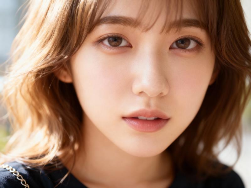 柔らかく自然な表情をした若い女性のクローズアップポートレート。