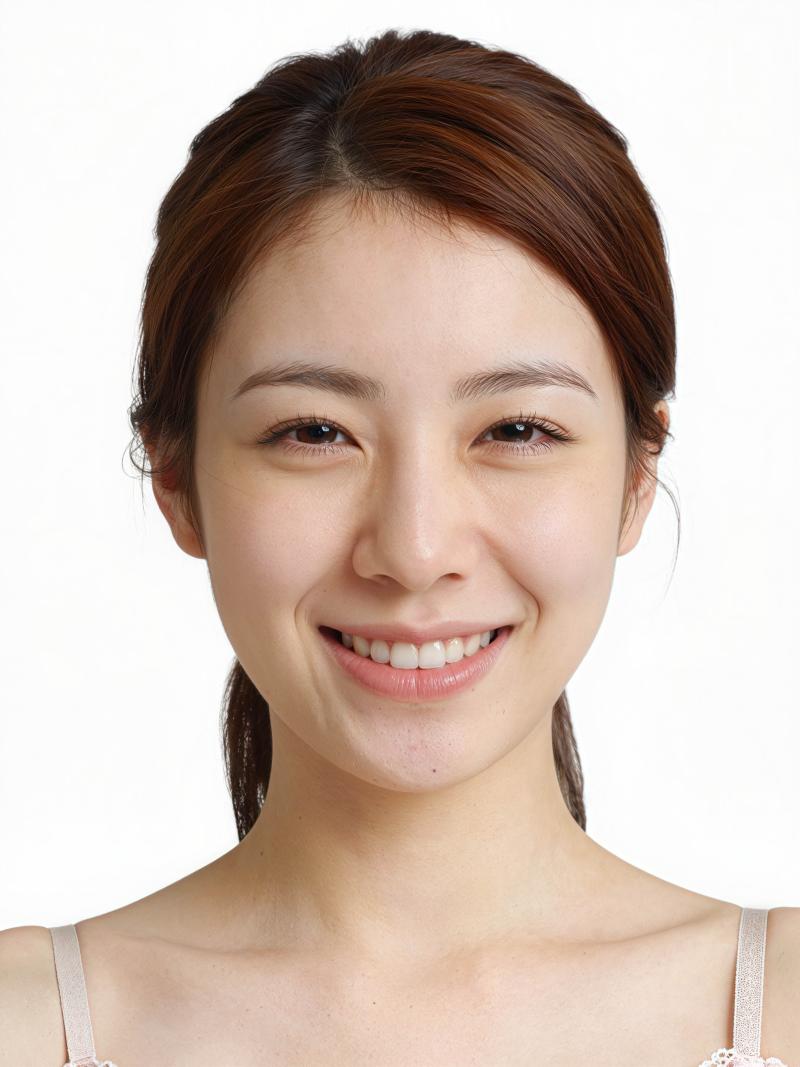 明るい表情で、わずかな笑みを浮かべて視聴者をまっすぐに見つめている若い女性のクローズ...。